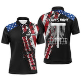 Maxcorners American flag patriotic Mens disc golf polo shirt custom team disc golf basket shirts | Black MT0510