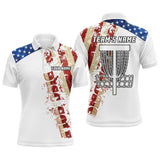 Maxcorners American flag patriotic Mens disc golf polo shirt custom team disc golf basket shirts | White MT0510