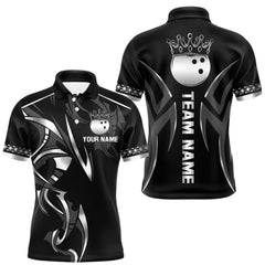 Maxcorners Black and Silver crown Bowling ball Polo, Quarter Zip Shirts for Men Custom Bowling Team jerseys LM2408