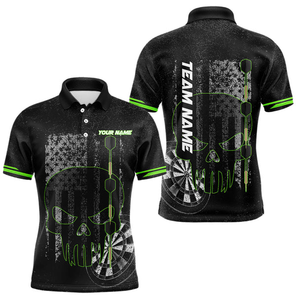 Maxcorners Black & White grunge American Flag Skull Mens Darts Shirt Custom patriotic Team Darts Jersey | Green TU2309