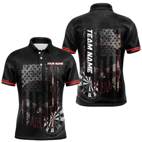 Maxcorners Black & White grunge American Flag Skull Mens Darts Shirt Custom patriotic Team Darts Jersey | Red TU2309