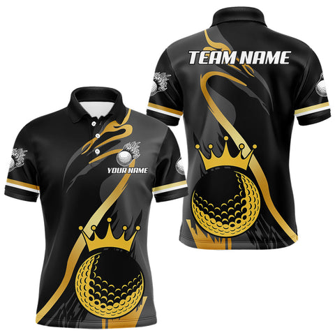 Maxcorners Black and Gold Crown Golf ball Men's golf polo shirts custom team golf tops for men LM2509