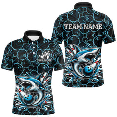 Maxcorners Black and Blue Camo Shark Bowling Polo, Quarter Zip Shirt For Men Custom Team Shark Bowling jerseys TU2312