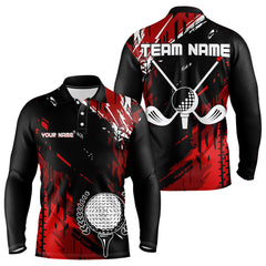 Maxcorners Black And Red Mens Golf Polo Shirt Custom Retro Golf Ball Clubs Golf Team League Jerseys