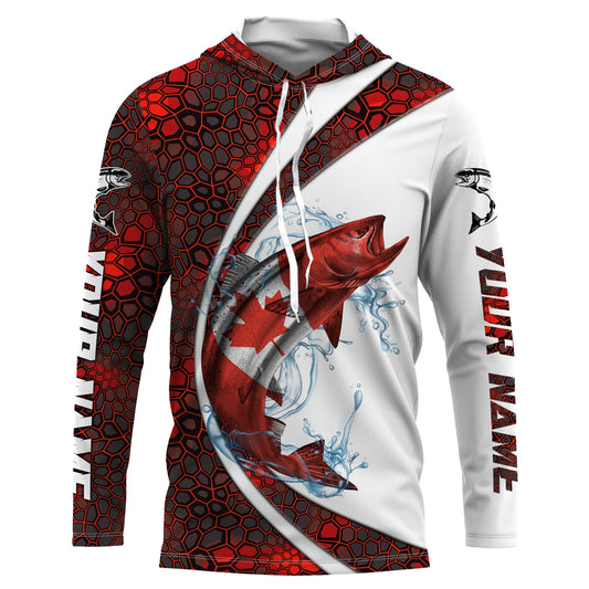 Maxcorners Canadian Flag Chinook Salmon Fishing Custom Long Sleeve Fishing Shirts, Salmon Fishing Jerseys LM0201