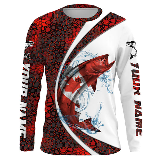 Maxcorners Canadian Flag Chinook Salmon Fishing Custom Long Sleeve Fishing Shirts, Salmon Fishing Jerseys LM0201