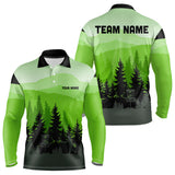 Maxcorners Green pattern forest Mens Disc golf polo shirts Custom team disc golf jerseys for menMT0306