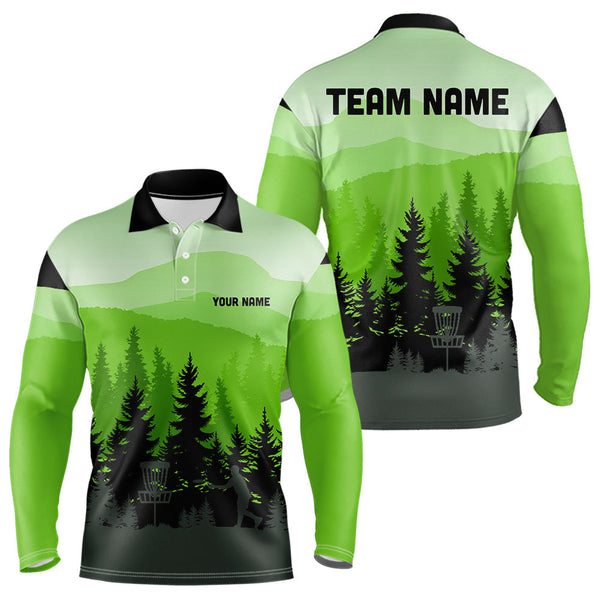 Maxcorners Green pattern forest Mens Disc golf polo shirts Custom team disc golf jerseys for menMT0306