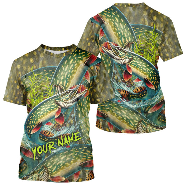 Maxcorners Personalized Northern Pike Fishing jerseys, Pike scales long sleeve fishing shirts uv protection MT2108
