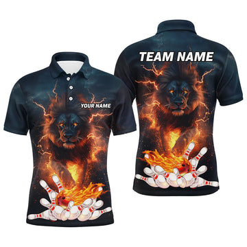 Maxcorners Lightning thunder storm Lion Flame Bowling Polo, Quarter Zip Shirt Custom Bowling Team Jersey