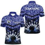 Maxcorners Blue camo Lightning Thunder Bowling Shirts For Men Custom Team Quarter Zip, Polo style bowling shirts MT2510