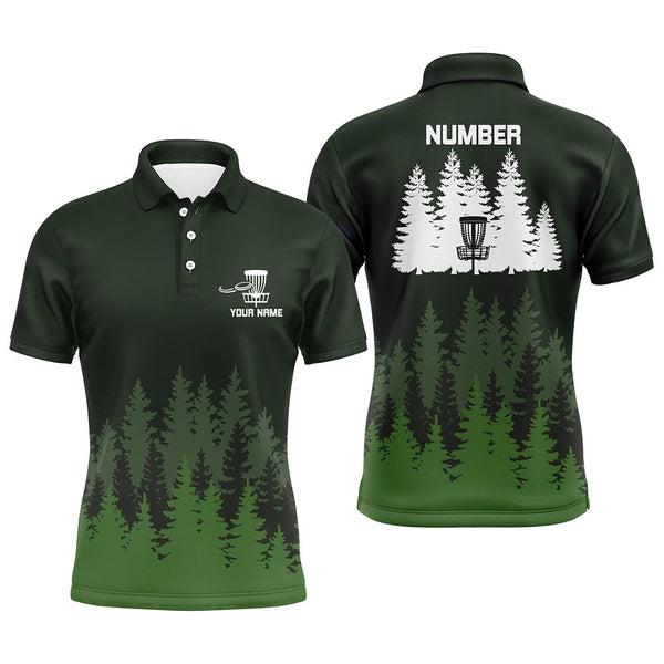 Maxcorners Green tree forest pattern Mens disc golf polo shirts custom team disc golf clothing MT0510