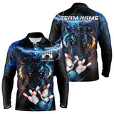 Maxcorners Personalized Blue Lightning Thunder Storm Tiger Bowling Shirts For Men Custom Bowling Team Jerseys