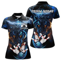 Maxcorners Personalized Blue Lightning Thunder Storm Tiger Bowling Shirts For Men Custom Bowling Team Jerseys