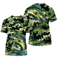 Maxcorners Black Green camo Walleye fishing Custom Long Sleeve Tournament Fishing Shirts, Walleye fishing Jerseys MT2108