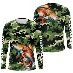 Maxcorners Black Green camo Redfish fishing Custom Long Sleeve Tournament Fishing Shirts, Red drum fishing Jersey MT2108