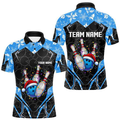 Maxcorners Black Camo Blue Christmas Bowling shirts for men Custom Team bowling jerseys gift for bowlers MT2510