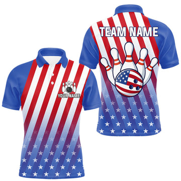 Maxcorners Red, White and Blue US Flag Bowling Shirts for Men Custom Patriotic Bowling Team Jerseys