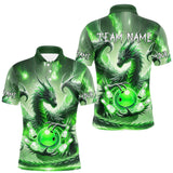 Maxcorners Personalized Green Lights Dragon Mens Bowling Polo, 1/4 Zip Shirt Custom Team Bowling League Jersey LM2509