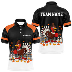 Maxcorners Black and Orange Turkey Bowling Polo, 1/4 Zip Shirts For Men Custom Thanksgiving team Bowling jersey LM0210