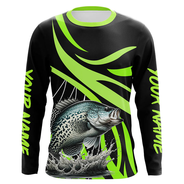 Maxcorners Personalized Crappie Long Sleeve Fishing Shirts, Crappie Tournament Fishing Jerseys | Green MT2108