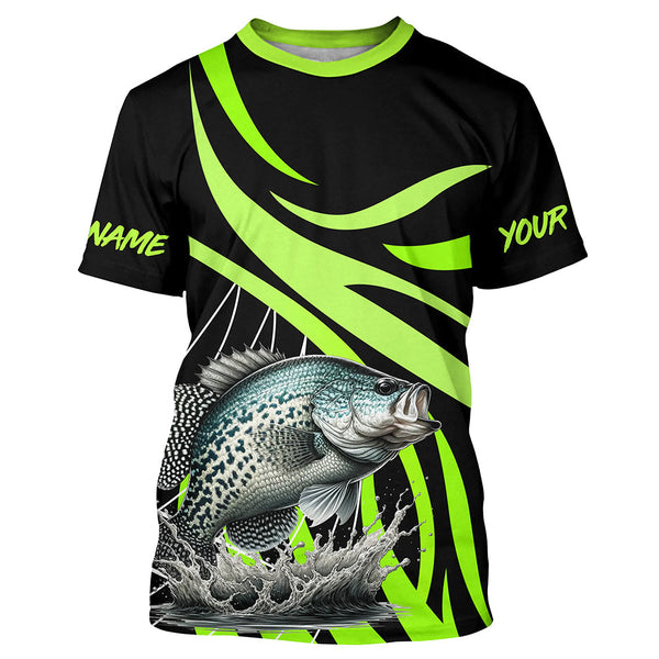 Maxcorners Personalized Crappie Long Sleeve Fishing Shirts, Crappie Tournament Fishing Jerseys | Green MT2108