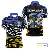 Maxcorners Blue, Yellow and White Tiger Skin Pattern Mens Disc golf polo shirts Custom team disc golf jerseys MT0510