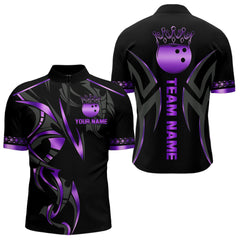 Maxcorners Black and Purple crown Bowling ball Polo, Quarter Zip Shirts for Men Custom Bowling Team jerseys MT0306