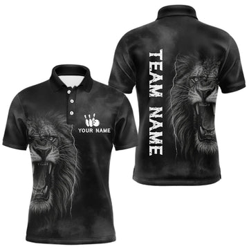 Maxcorners Lightning Thunder Smoke Lion Bowling Polo, 1/4 Zip Shirts For Men Custom Lion Team Bowling Jerseys