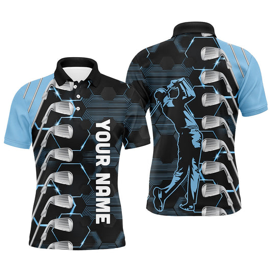 Maxxcorners Blue and Black golf clubs Mens golf polo shirts custom name golf outfit men, personalized golf gifts MT0307