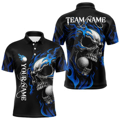 Maxcorners Custom Black and Blue Flame Skull Mens golf polo shirts, Personalized Skull Team Mens Golf Outfit MT2808