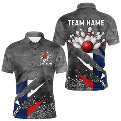 Maxcorners Gray Grunge Texas Flag Bowling Polo, Quarter Zip shirt for men Custom patriotic Team bowling jersey TU2908