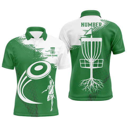 Maxcorners Green and white Mens golf polo shirts custom name and number disc golf basket jerseys apparel MT0510