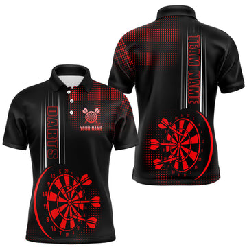 Maxcorners Personalized Black and Red Darts Polo, Quarter Zip Shirt For Men Custom Dart Outfit Team Jerseys LM1903