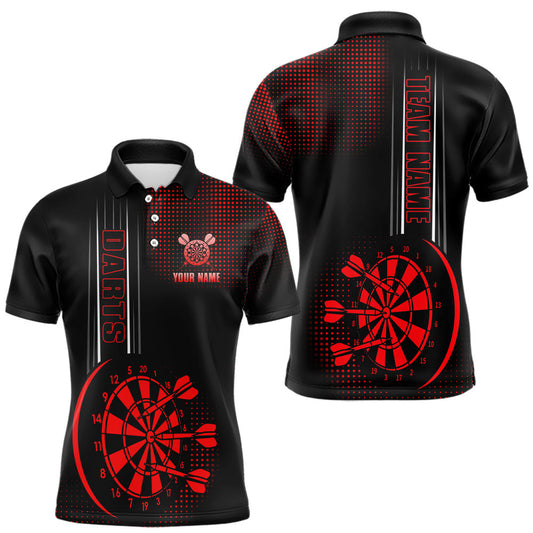 Maxcorners Personalized Black and Red Darts Polo, Quarter Zip Shirt For Men Custom Dart Outfit Team Jerseys LM1903