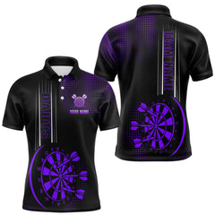 Maxcorners Personalized Black and Purple Darts Polo, Quarter Zip Shirt For Men Custom Dart Outfit Team Jerseys LM0409