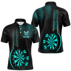 Maxcorners Personalized Black and Turquoise Darts Polo, Quarter Zip Shirt For Men Custom Dart Outfit Team Jersey LM0409