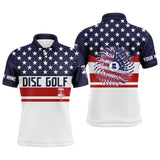 Maxcorners American flag patriot custom name Mens disc golf polo shirt, personalized gifts for disc golf lovers MT0510