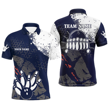 Maxcorners Navy Bowling Gifts for Men Team with Name Polo & 1/4 Zip