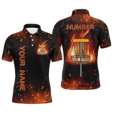 Maxcorners Flame Disc golf basket Polo shirts for men custom name and number team Disc golf jerseys MT0510