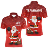 Maxcorners Funny Santa Bowling Red Christmas snowflake pattern Men's Bowling shirts Custom Xmas Bowling Outfits MT0111
