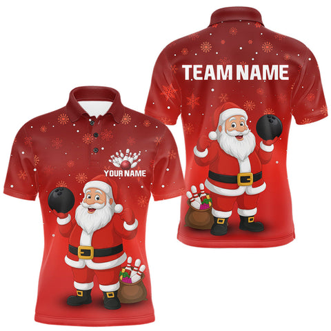 Maxcorners Funny Santa Bowling Red Christmas snowflake pattern Men's Bowling shirts Custom Xmas Bowling Outfits MT0111