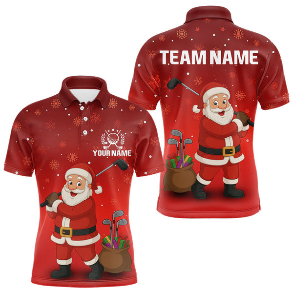 Maxcorners Funny Santa Golf Red Christmas snowflake pattern Men's Golf Polo shirts Custom Xmas Golf Outfits MT0111