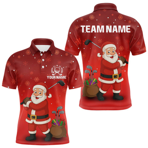 Maxcorners Funny Santa Golf Red Christmas snowflake pattern Men's Golf Polo shirts Custom Xmas Golf Outfits MT0111
