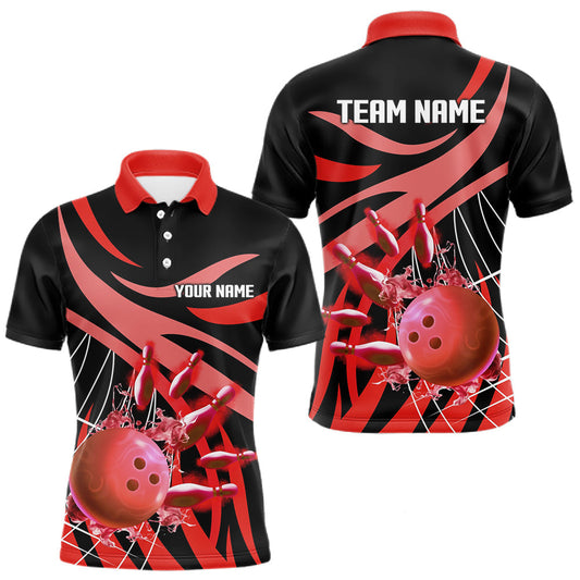 Maxcorners Red flame bowling 1/4 zip, mens polo bowling shirts Custom Team bowling shirts for men LM1904