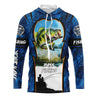 Maxcorners Bass Fishing Blue Camo Customize Name UV protection long sleeves fishing shirt for men LM0201