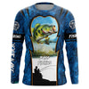Maxcorners Bass Fishing Blue Camo Customize Name UV protection long sleeves fishing shirt for men LM0201