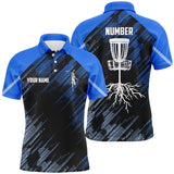 Maxcorners Blue Disc golf basket camo custom name & number Men disc golf polo shirts, disc golf outfit MT0510