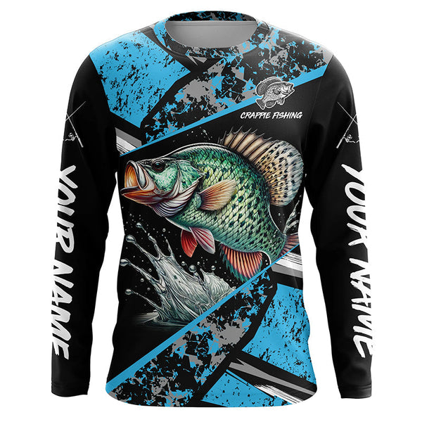 Maxcorners Crappie fishing Blue camo Long Sleeve Performance Fishing Shirt custom Crappie fishing jerseys MT2108