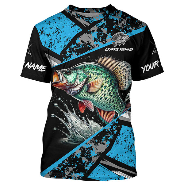 Maxcorners Crappie fishing Blue camo Long Sleeve Performance Fishing Shirt custom Crappie fishing jerseys MT2108